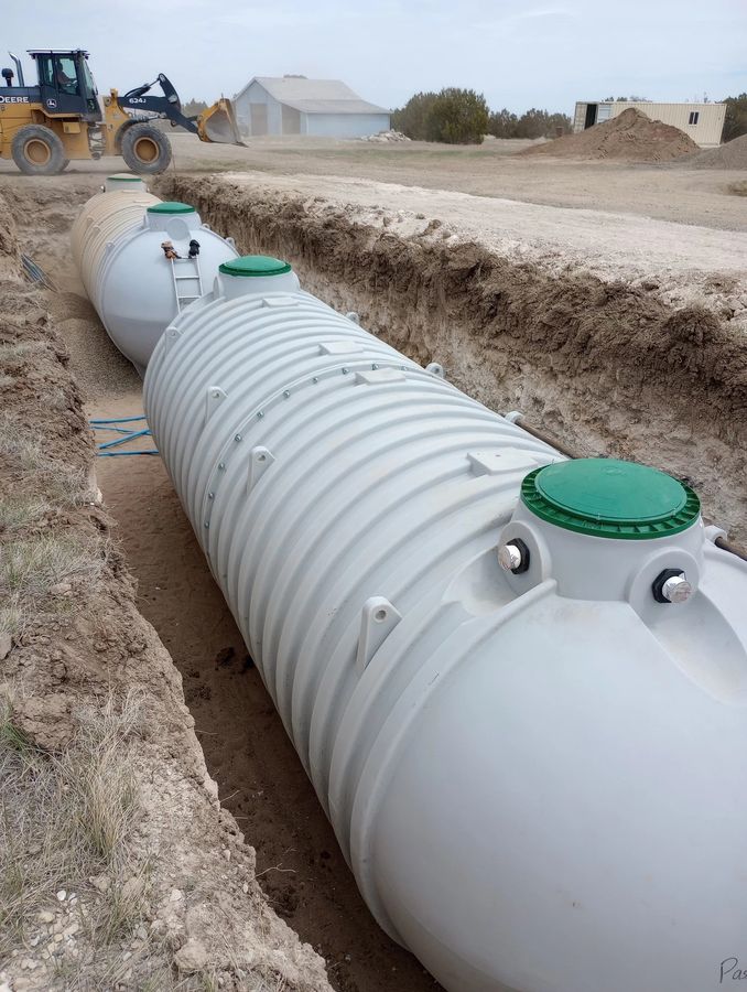 Septic tank set in an excavated trench