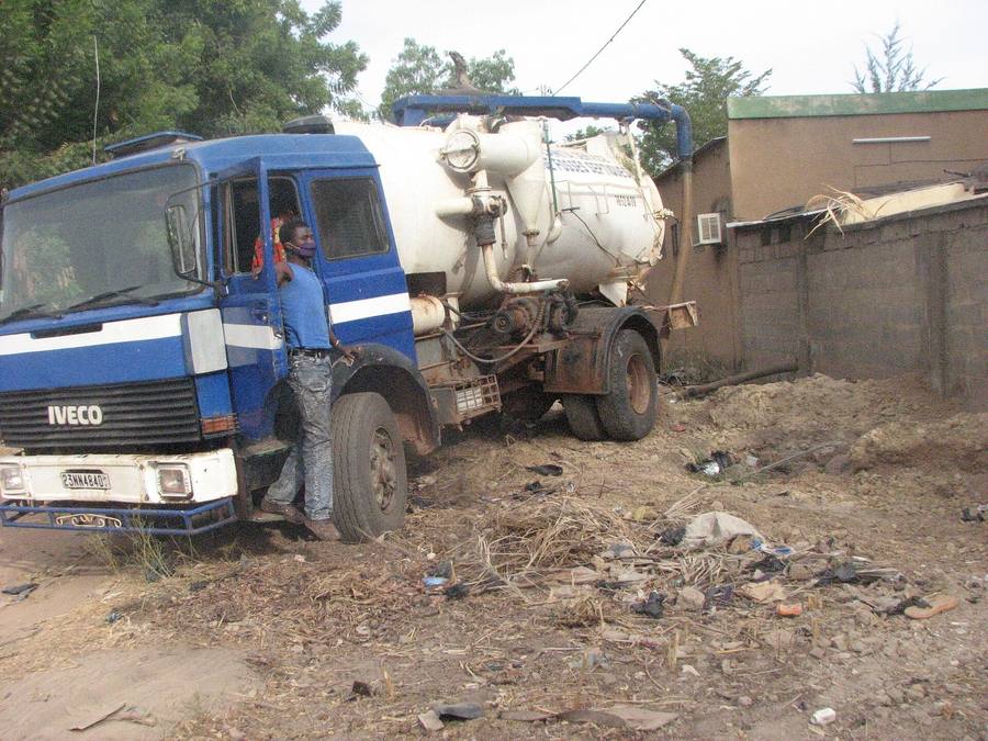 Septic pumping truck on a job site
